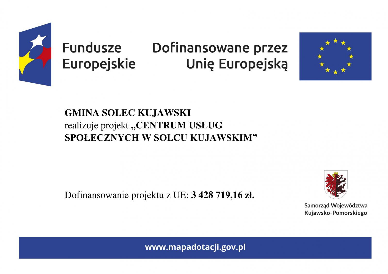 Plakat o dofinansowaniu przez Unię Europejską.