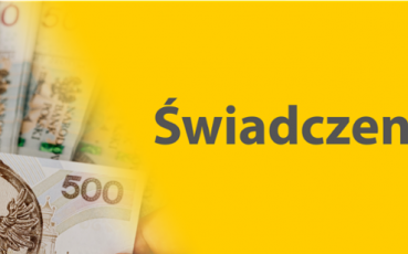 Banknoty pięćsetzłotowe na żółtym tle i napis świadczenia.