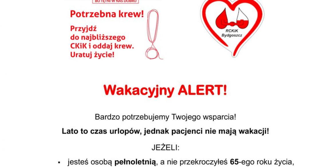 Fragment plakatu zachęcającego do oddawania krwi w wakacje
