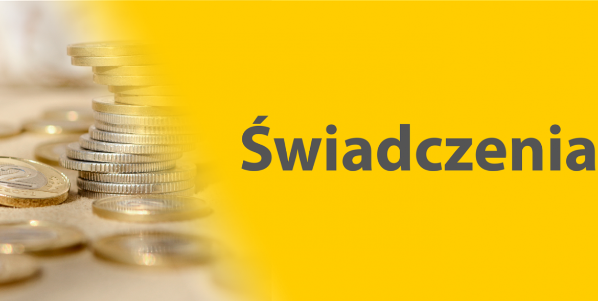 Grafika: monety na żółtym tle i napis Świadczenia
