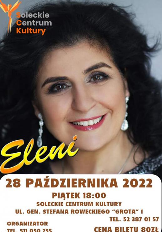 Plakat koncertu Eleni ze zdjęciem piosenkarki.