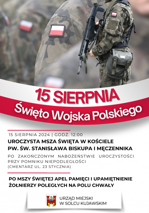 Plakat informujący o obchodach Święta Wojska Polskiego. 