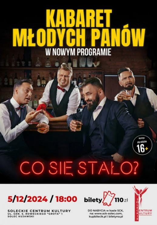 Plakat zapowiadający Kabaret Młodych Panów w Soleckim Centrum Kultury