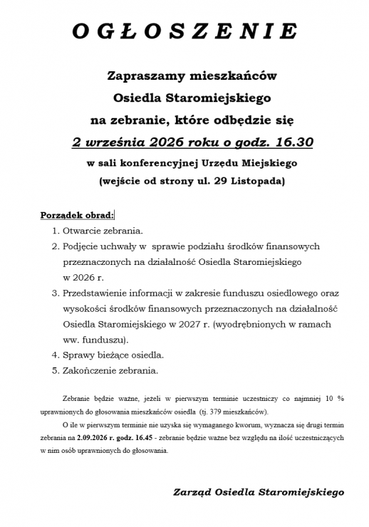 Zebranie mieszkańców Osiedla Staromiejskiego