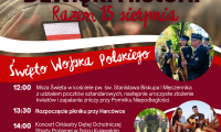🕛 12:00 – Msza Święta w kościele pw. św. Stanisława Biskupa i Męczennika z udziałem pocztów sztandarowych. Po nabożeństwie odbędzie się uroczyste złożenie kwiatów i zapalenie zniczy przy Pomniku Niepodległości.  🕜 13:30 – Rozpoczęcie pikniku przy Harcówce.  🎶 14:00 – Koncert Orkiestry Dętej Ochotniczej Straży Pożarnej w Solcu Kujawskim.  🔥 15:30 – Wspólne biesiadowanie przy ognisku. Na uczestników czekać będzie przygotowany poczęstunek.   W programie konkurs wiedzy o Wojsku Polskim i Bitwie Warszawskiej